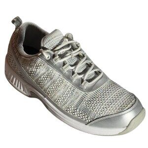 Orthofeet Womens Wide Fit Sneakers Size 12 D Silver/Gray Knit Mesh
